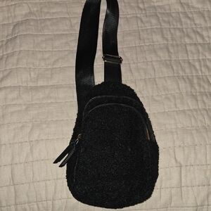 Perfect Black Fuzzy Textured Crossbody